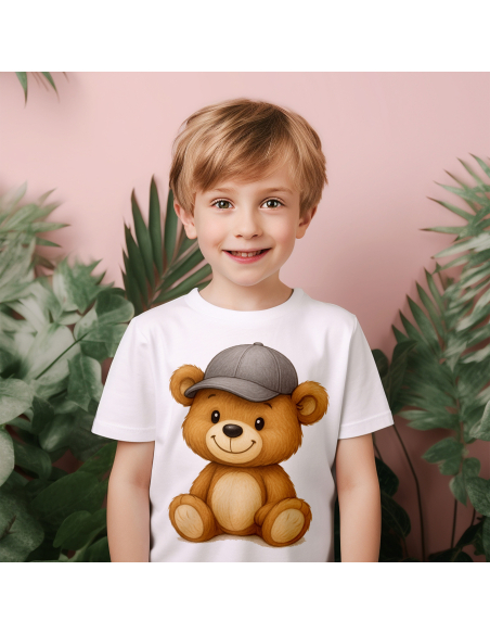 Koszulka Dziecięca "Miś w czapce" Czarna | 100% Bawełna