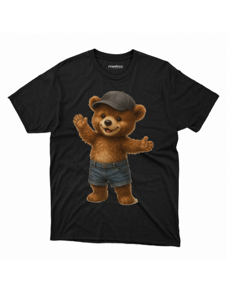 Koszulka Dziecięca "Witający się miś" Czarna | 100% Bawełna