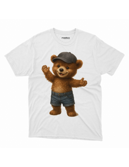 Koszulka Dziecięca "Witający się miś" Czarna | 100% Bawełna