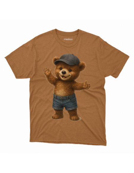 Koszulka Dziecięca "Witający się miś" Czarna | 100% Bawełna