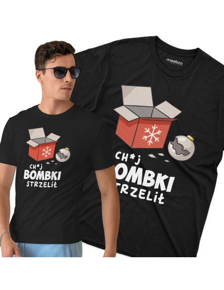Koszulka Męska świąteczna "No i ch*j bombki strzelił" Czarna | 100% Bawełna
