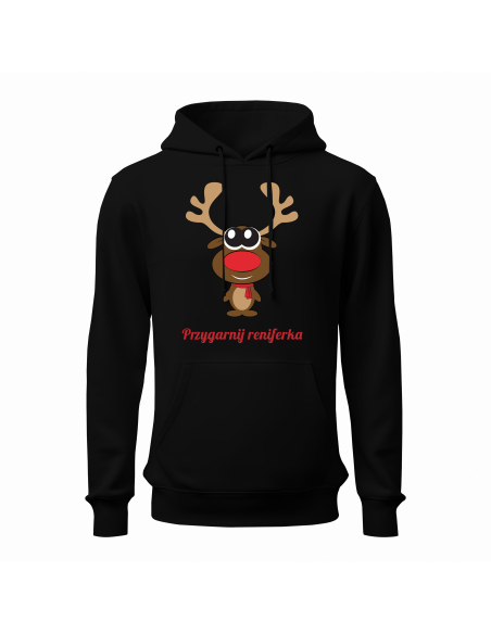 Bluza Męska świąteczna "Przygarnij reniferka" Czarna | 100% Bawełna