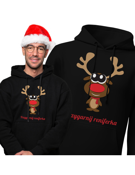 Bluza Męska świąteczna "Przygarnij reniferka" Czarna | 100% Bawełna