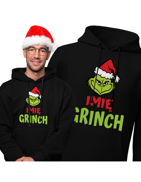 Bluza Męska świąteczna "Twoje Imię Grinch" Czarna | 100% Bawełna
