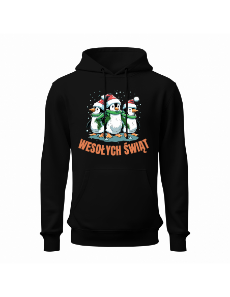 Bluza Męska świąteczna "Wesołych świąt - pingwiny" Czarna | 100% Bawełna