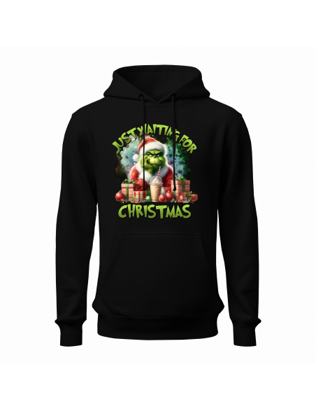 Bluza Męska świąteczna "Grinch - Just waiting for christmas" Czarna | 100% Bawełna