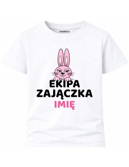 Koszulka Wielkanocna Dziewczęca Ekipa Zajączka z Imieniem Prezent
