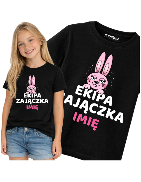 Koszulka Wielkanocna Dziewczęca Ekipa Zajączka z Imieniem Prezent