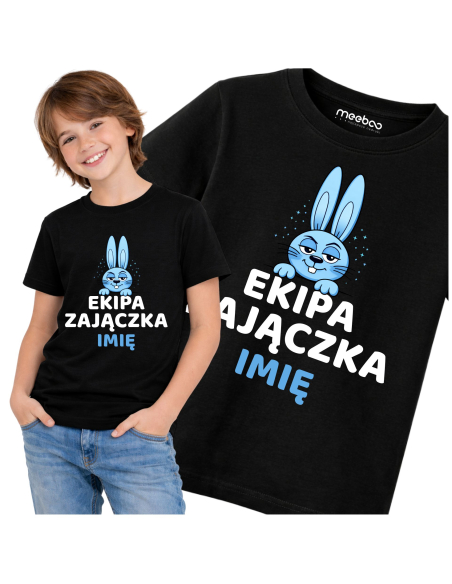 Koszulka Wielkanocna Chłopięca Ekipa Zajączka z Imieniem Prezent