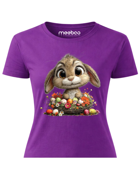 Koszulka Damska Wielkanocna Królik z Pisankami Cute T-Shirt