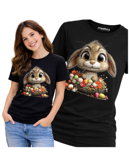 Koszulka Damska Wielkanocna Królik z Pisankami Cute T-Shirt