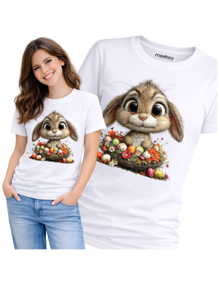 Koszulka Damska Wielkanocna Królik z Pisankami Cute T-Shirt