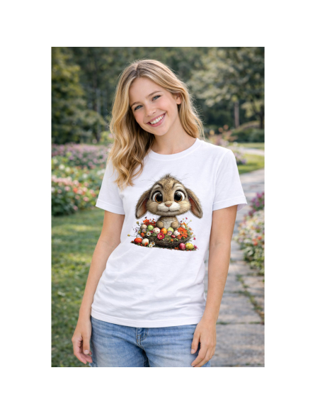 Koszulka Damska Wielkanocna Królik z Pisankami Cute T-Shirt