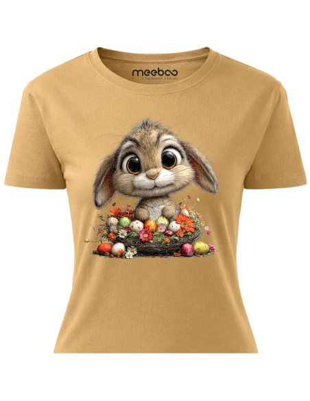 Koszulka Damska Wielkanocna Królik z Pisankami Cute T-Shirt