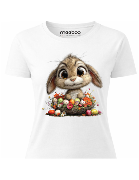Koszulka Damska Wielkanocna Królik z Pisankami Cute T-Shirt