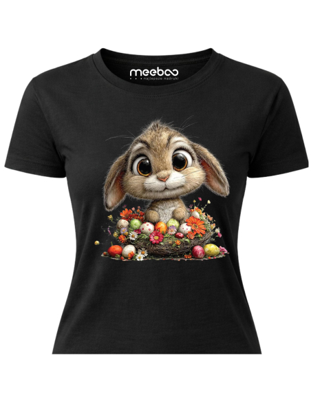Koszulka Damska Wielkanocna Królik z Pisankami Cute T-Shirt