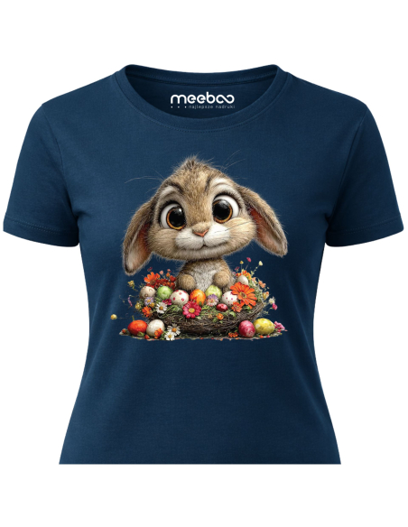 Koszulka Damska Wielkanocna Królik z Pisankami Cute T-Shirt