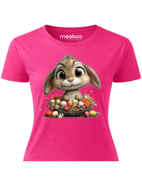 Koszulka Damska Wielkanocna Królik z Pisankami Cute T-Shirt