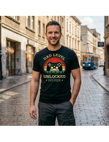 Koszulka Męska Dad Level Unlocked EST