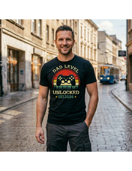 Koszulka Męska Dad Level Unlocked EST