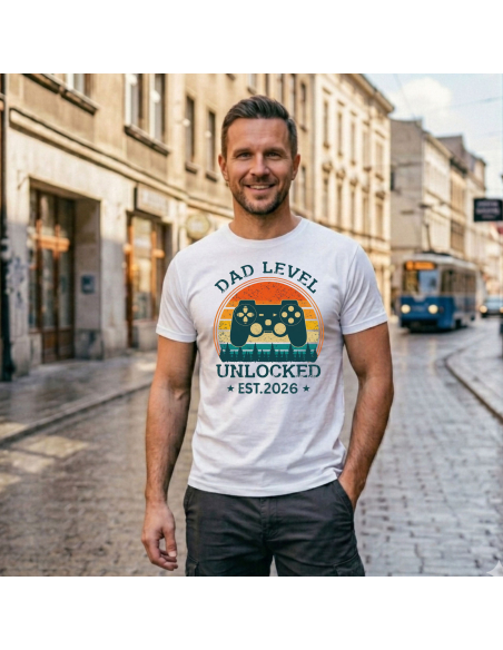 Koszulka Męska Dad Level Unlocked EST