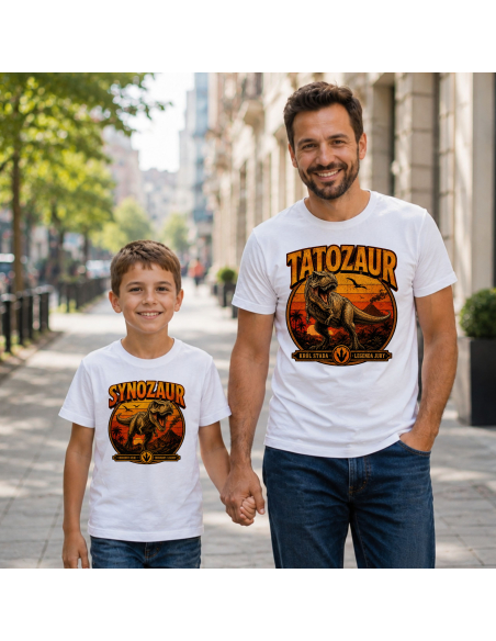 Zestaw Koszulka Męska + Dziecięca - Tatozaur - Synozaur Vintage Retro