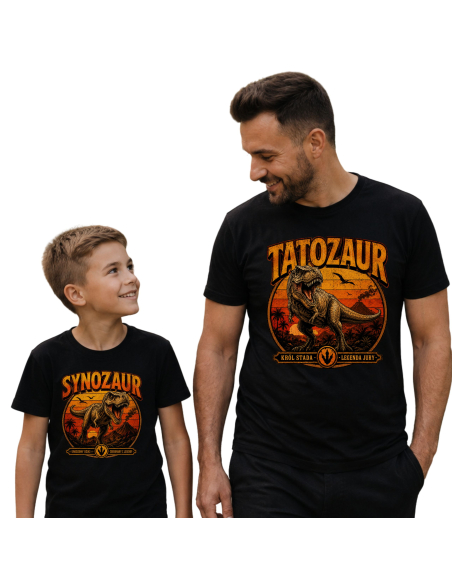 Zestaw Koszulka Męska + Dziecięca - Tatozaur - Synozaur Vintage Retro