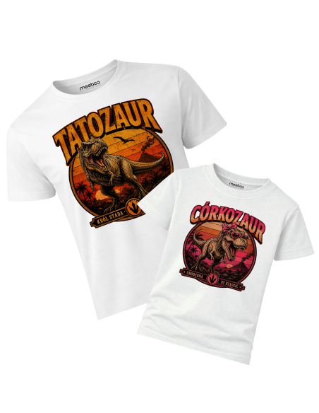 Zestaw Koszulka Męska + Dziecięca - Tatozaur - Córkozaur Vintage Retro