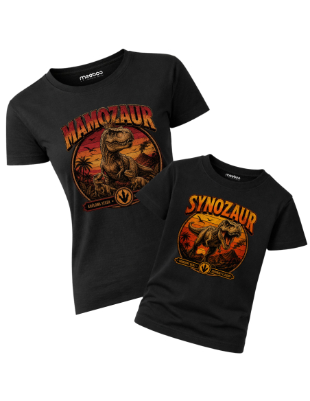 Zestaw Koszulka Damska + Dziecięca - Mamozaur + Synozaur Vintage Retro