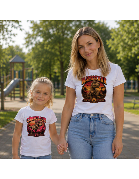Zestaw Koszulka Damska + Dziecięca - Mamozaur + Córkozaur Vintage Retro