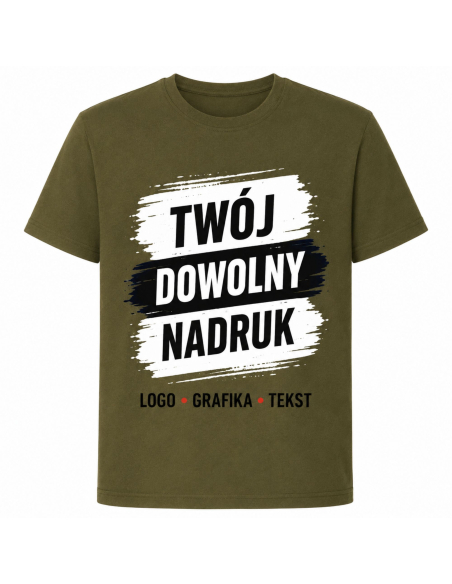 Koszulka Męską z Własnym Nadrukiem Grafika Tekst Logo Khaki