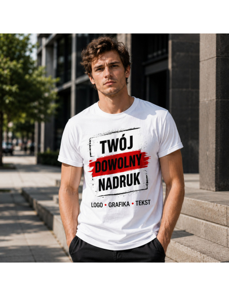 Koszulka Męską z Własnym Nadrukiem Grafika Tekst Logo Czerwona