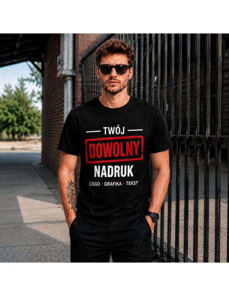 Koszulka Męską z Dowolnym Nadrukiem Tekst Logo Grafika Granatowa