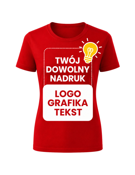 Koszulka Damska - Z Własnym Nadrukiem Logo Grafika Tekst Piaskowy