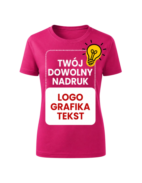 Koszulka Damska - Z Własnym Nadrukiem Logo Grafika Tekst Fuksja