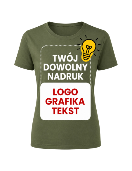 Koszulka Damska - Z Własnym Nadrukiem Logo Grafika Tekst Khaki