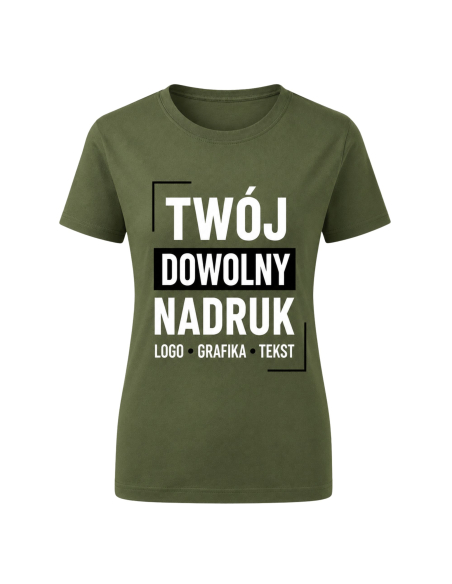Koszulka Damska - Z Własnym Nadrukiem Grafika Tekst Logo Khaki