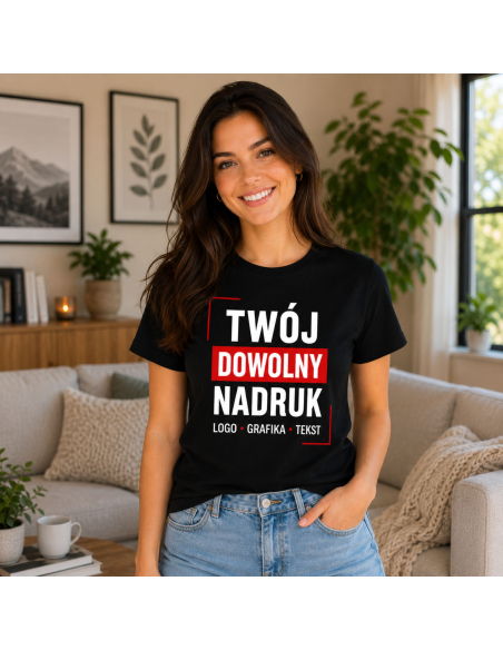 Koszulka Damska - Z Własnym Nadrukiem Grafika Tekst Logo Khaki