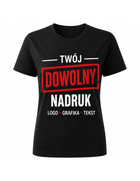 Koszulka Damska - Dowolny Nadruk Tekst Logo Grafika Czarna