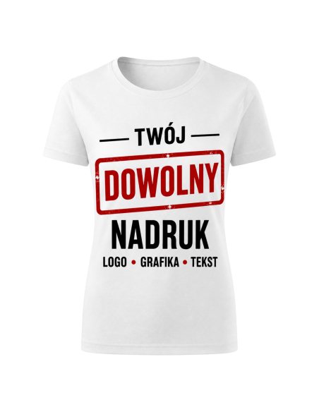 Koszulka Damska - Dowolny Nadruk Tekst Logo Grafika Fuksja