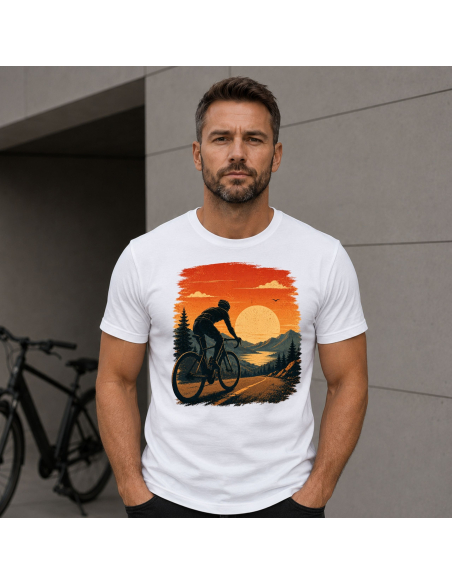 Koszulka Męska - Rowerowa - Zachód Słońca Retro