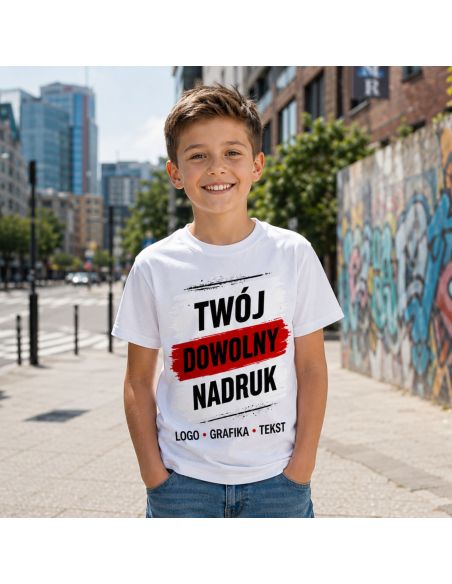 Koszulka Dziecięca Z Dowolnym Nadrukiem Grafika Tekst Logo Granatowa