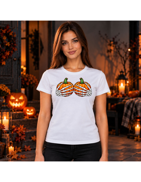 Koszulka Damska na Halloween - Ręce trzymające Dynie
