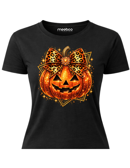Koszulka Damska na Halloween - Dynia z Kokardą