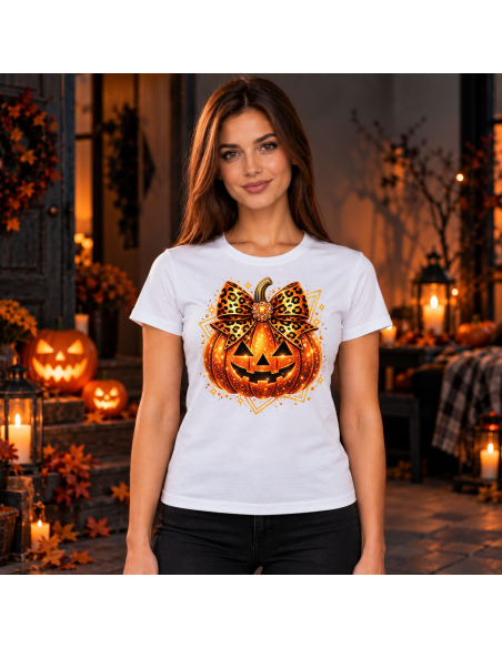 Koszulka Damska na Halloween - Dynia z Kokardą