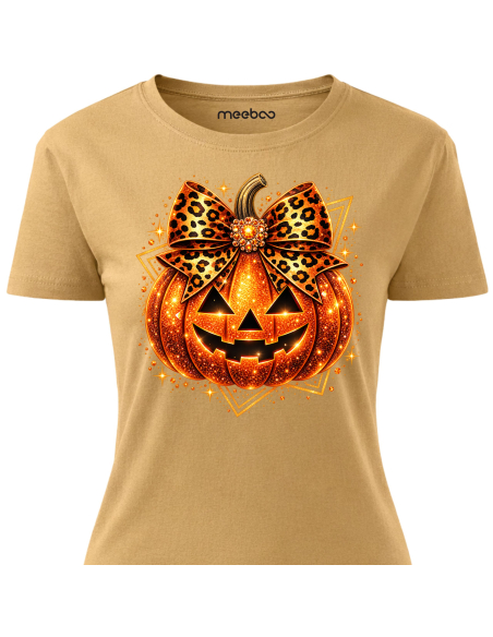 Koszulka Damska na Halloween - Dynia z Kokardą