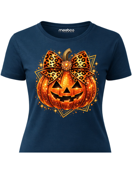 Koszulka Damska na Halloween - Dynia z Kokardą