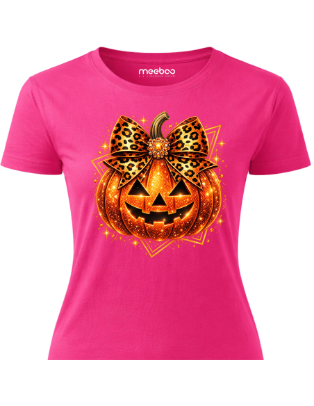Koszulka Damska na Halloween - Dynia z Kokardą