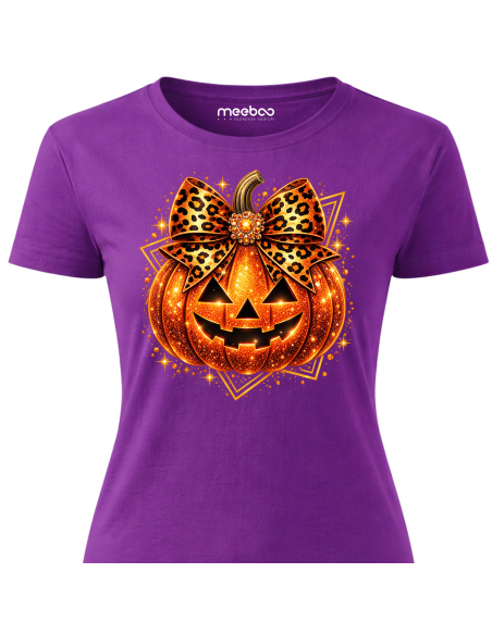 Koszulka Damska na Halloween - Dynia z Kokardą