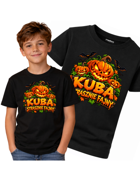 Koszulka Dziecięca na Haloween - Kuba Strasznie Fajny - Imienna